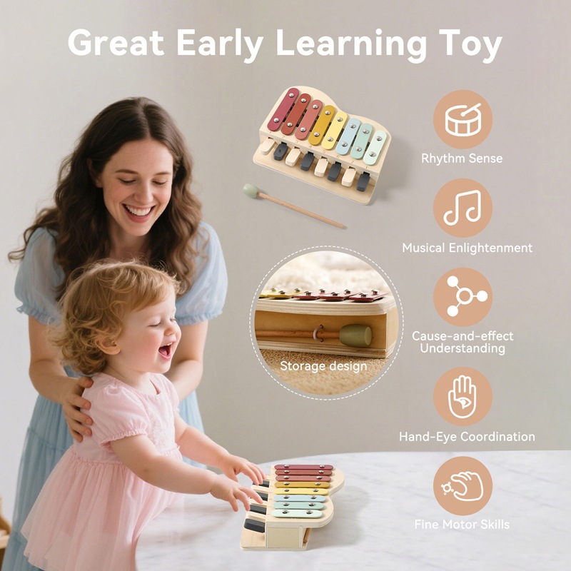 Piano de juguete de madera Mon - Kids Education Learn Tv reseña y precio